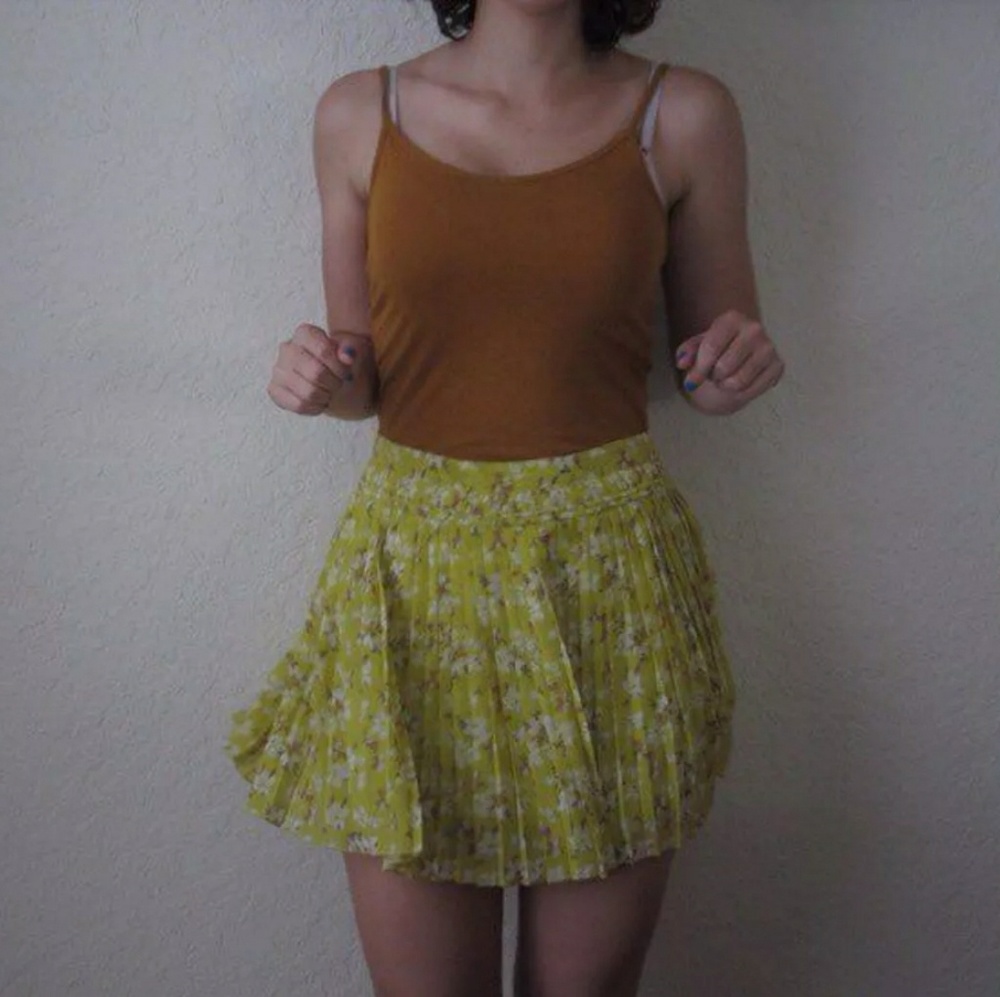 pleated yellow floral skirt